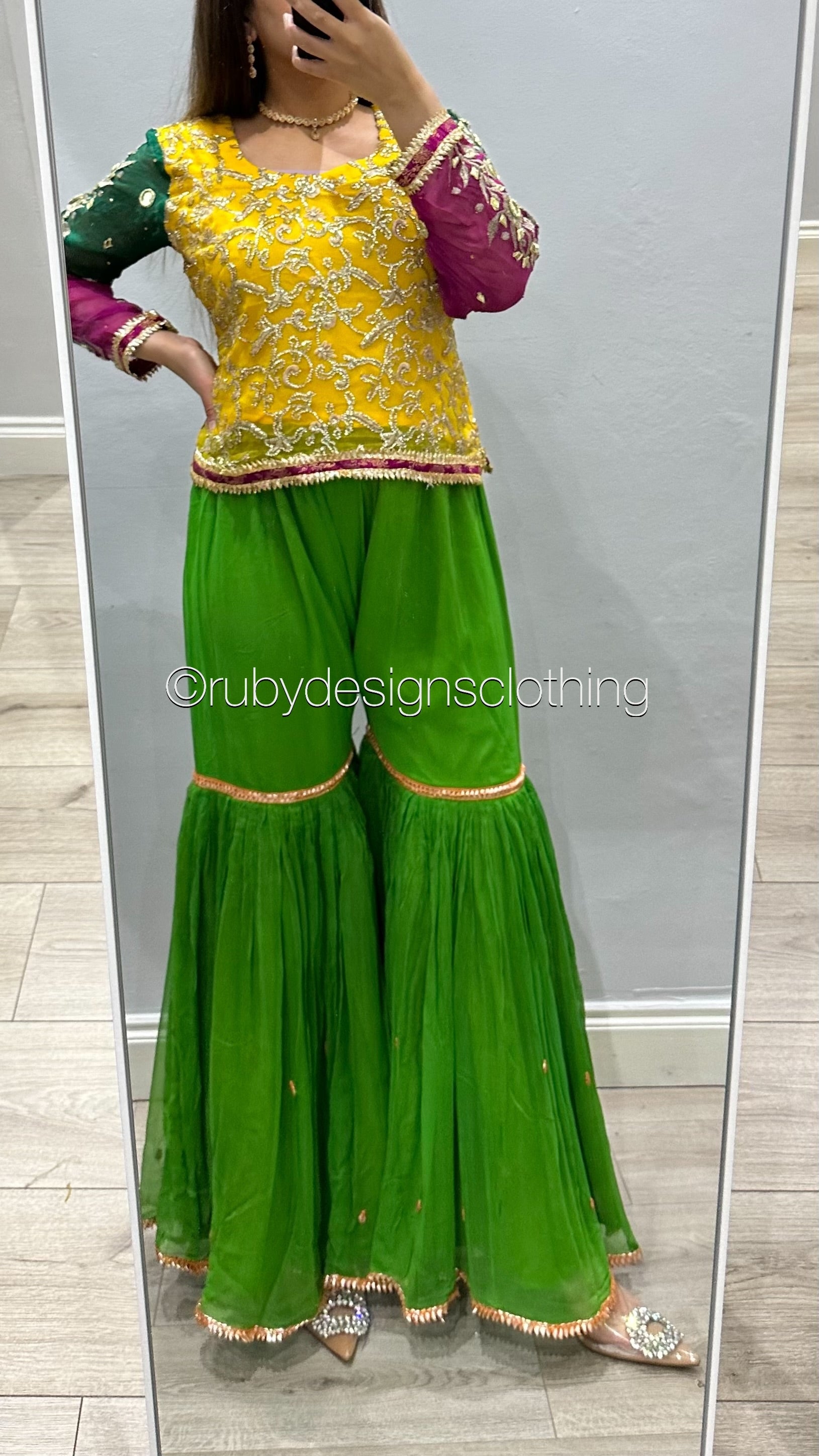 Pure Chiffon Green Gharara Pants (8746845405397)