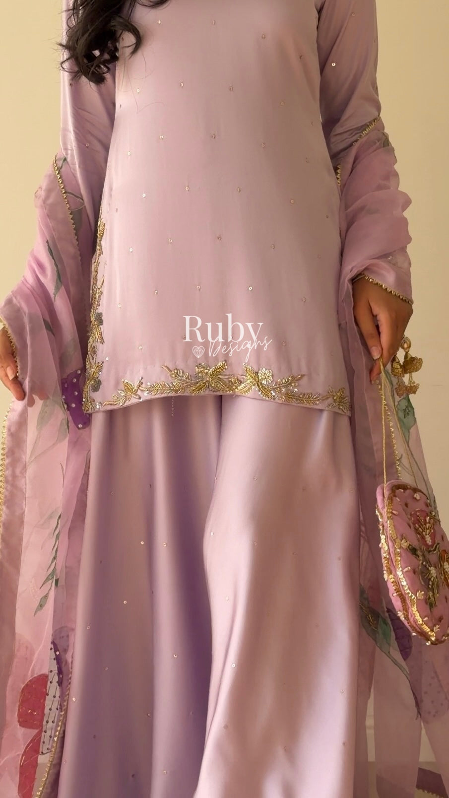 REYA Lilac - 3 Piece Silk Suit with Matching Potli Bag