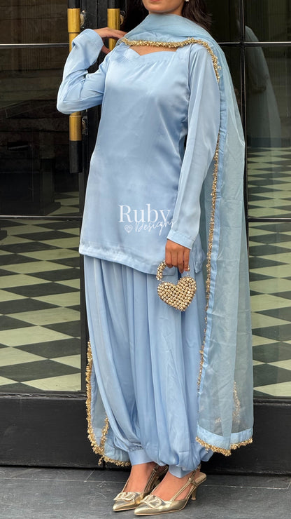 AMELLE Sky - 3 Piece Silk Suit with Balloon Pants