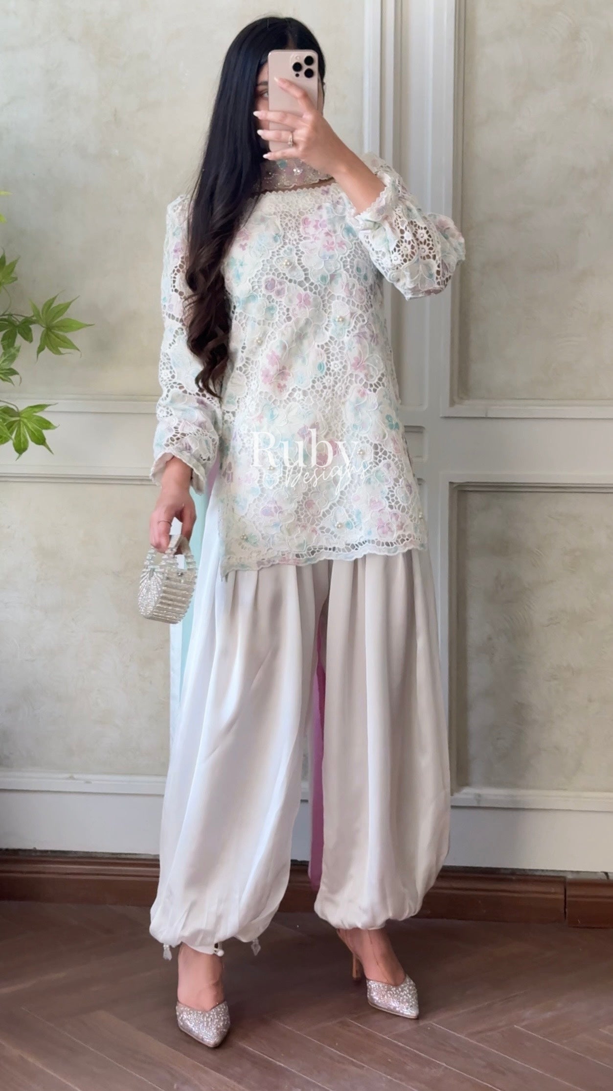 SAIRA Bloom - 3 Piece Cutwork Chikankari Suit with Balloon Trousers