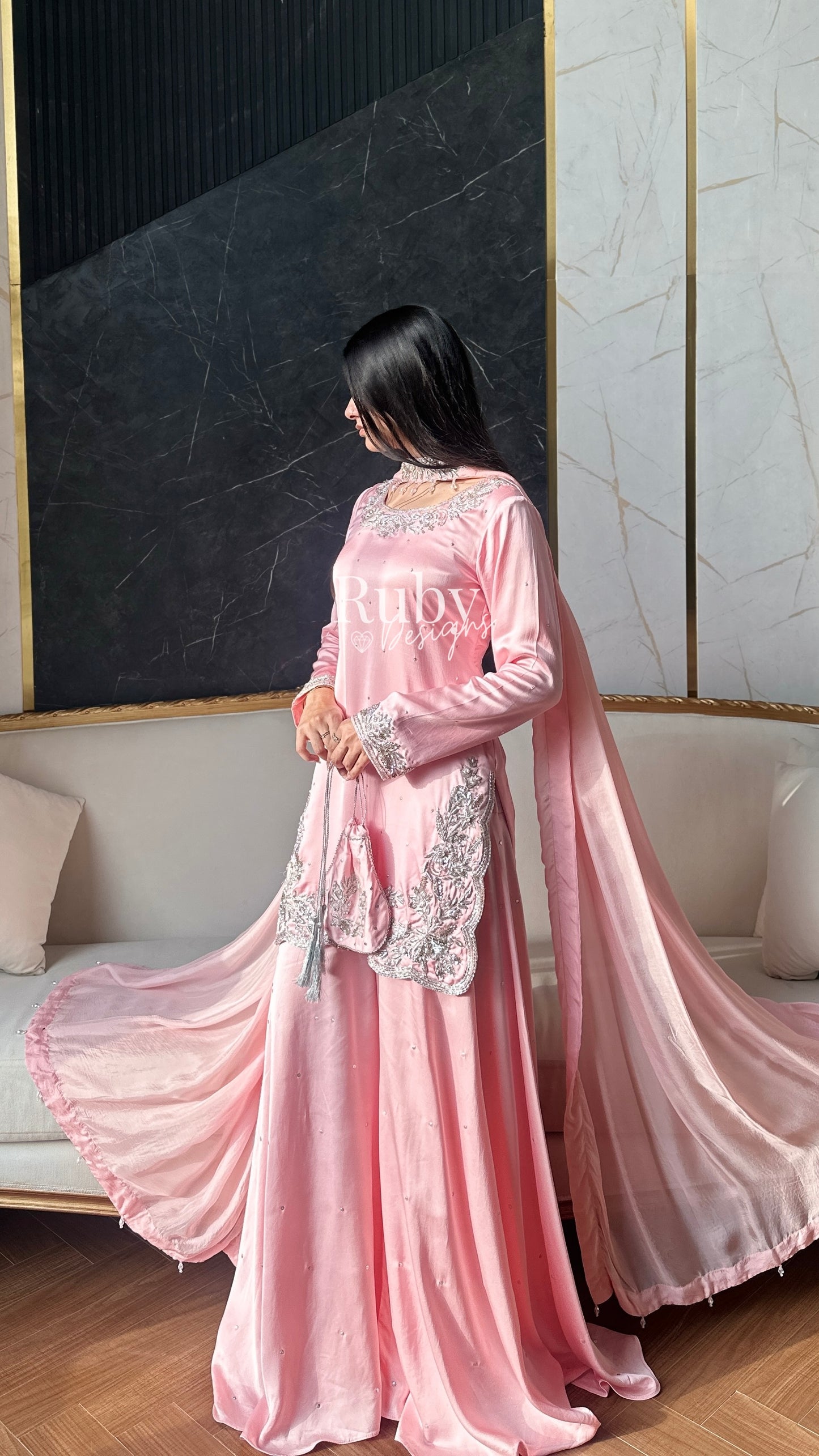 PARISA Rose - 4 Piece Silk Suit with Matching Potli Bag