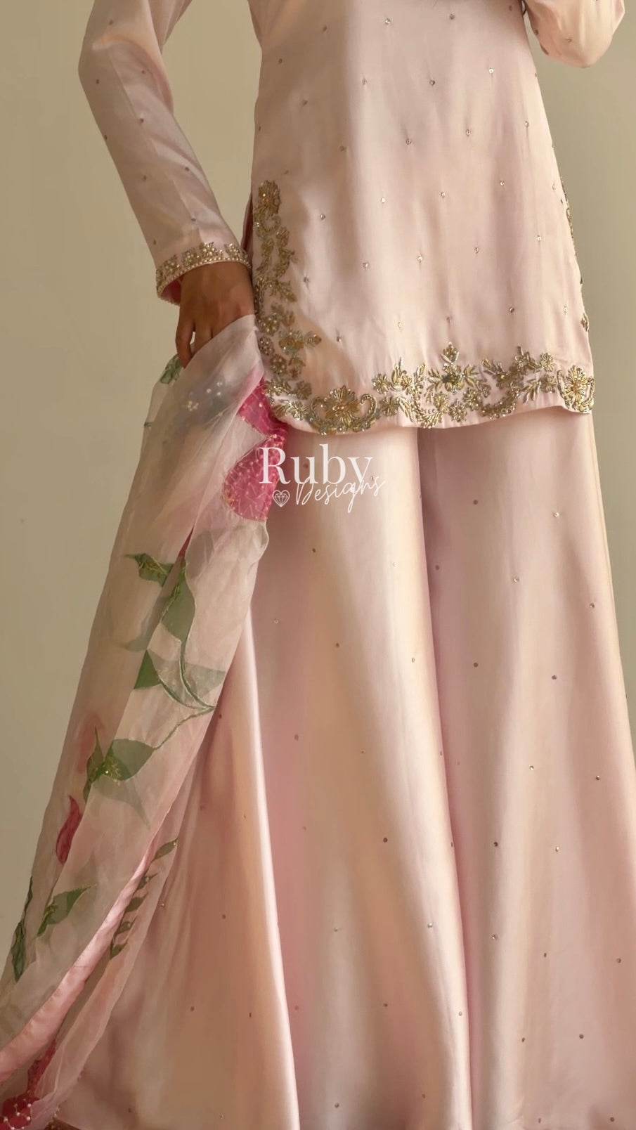 REYA Rose - 3 Piece Silk Suit with Matching Potli Bag