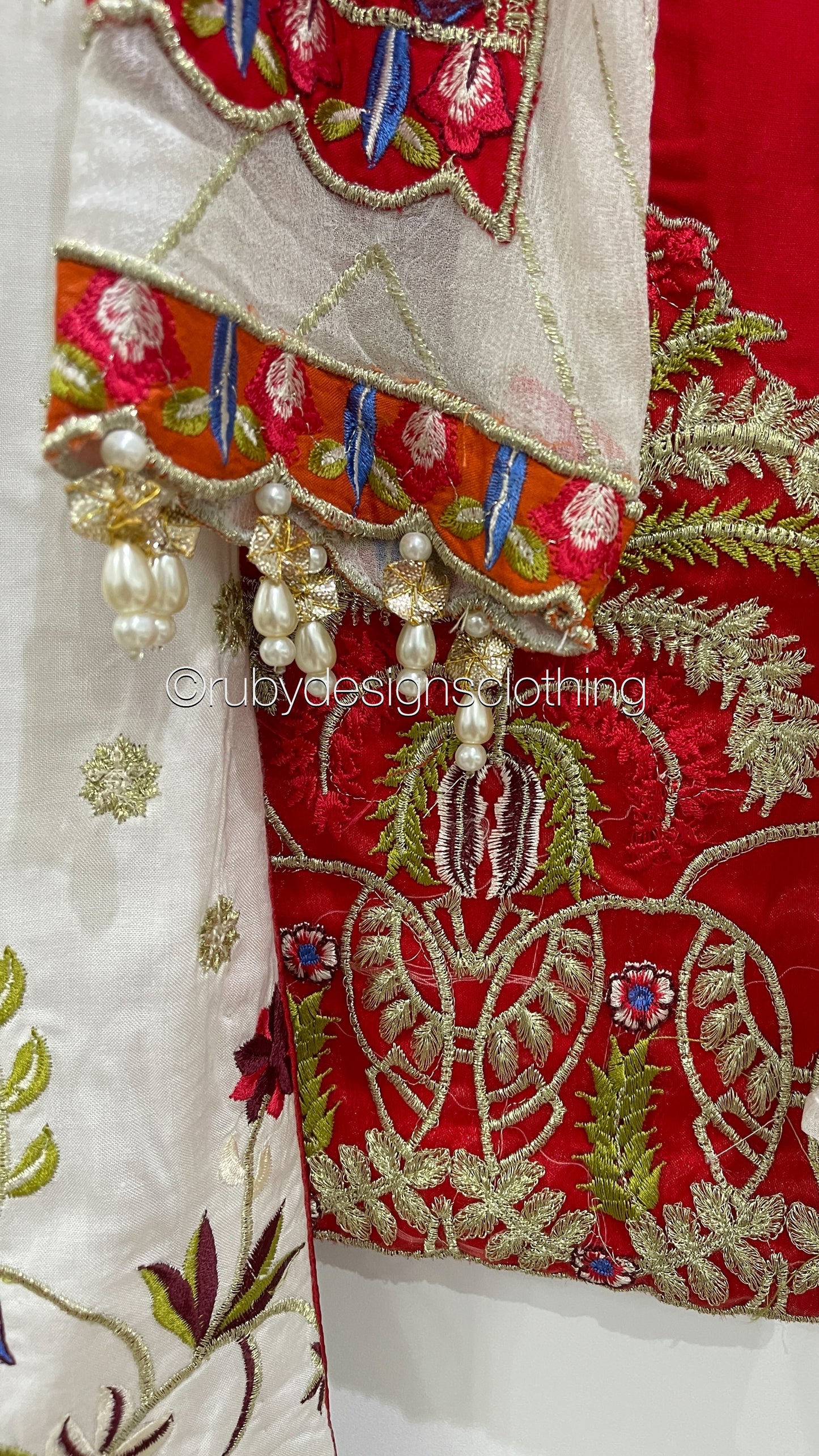 3 Piece ANAYA Inspired White and Red Embroidered Suit (8748139643093)