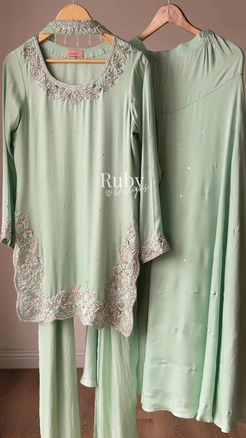 PARISA Sage - 4 Piece Silk Suit with Matching Potli Bag