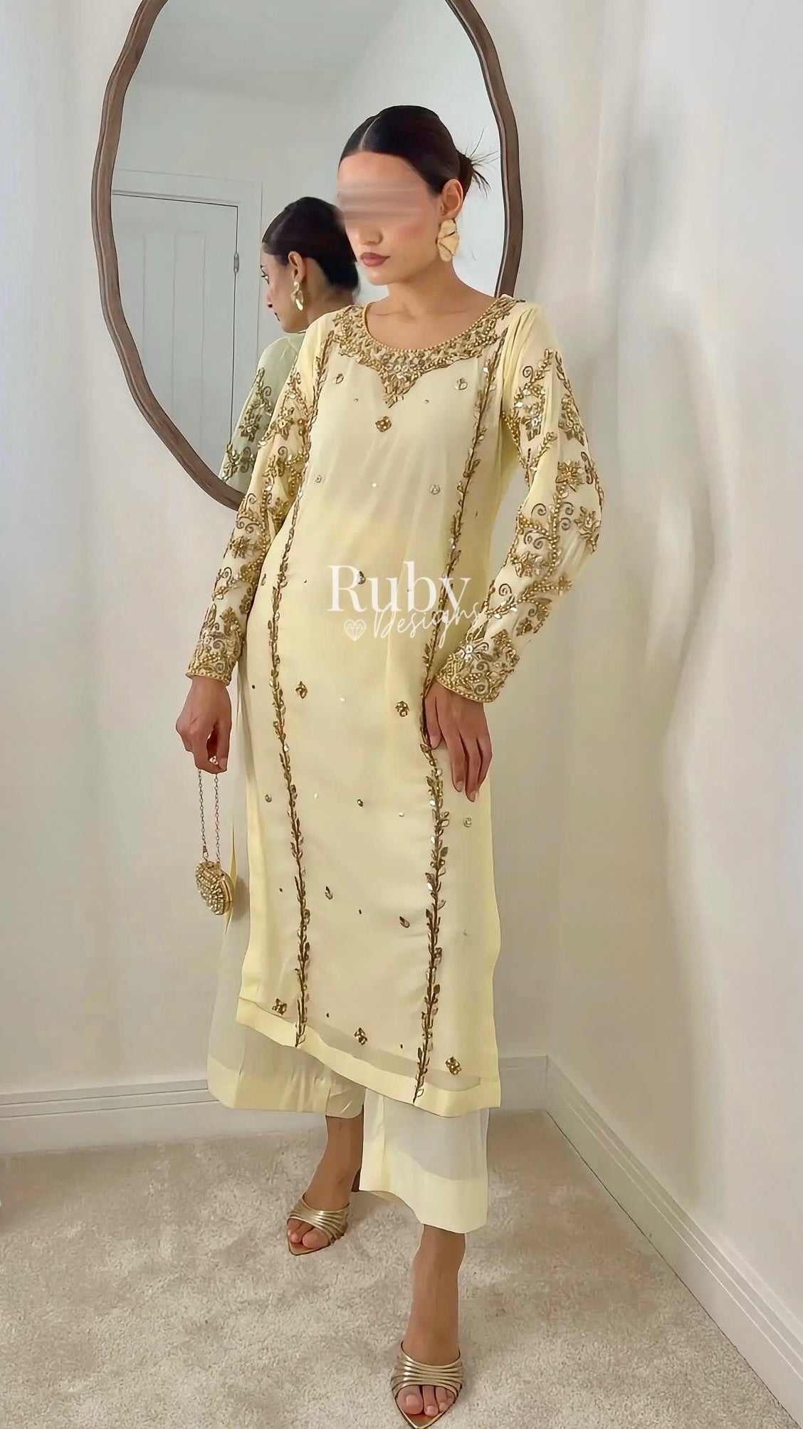 NAYRA Butter Silhouette 2 (Long Shirt) - 3 Piece Chiffon Suit with Trouser