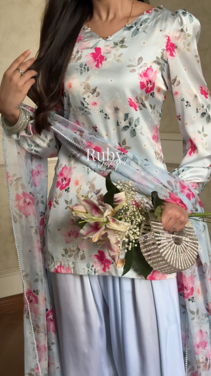 FLEUR Sky - 3 Piece Silk Suit with Balloon Pants