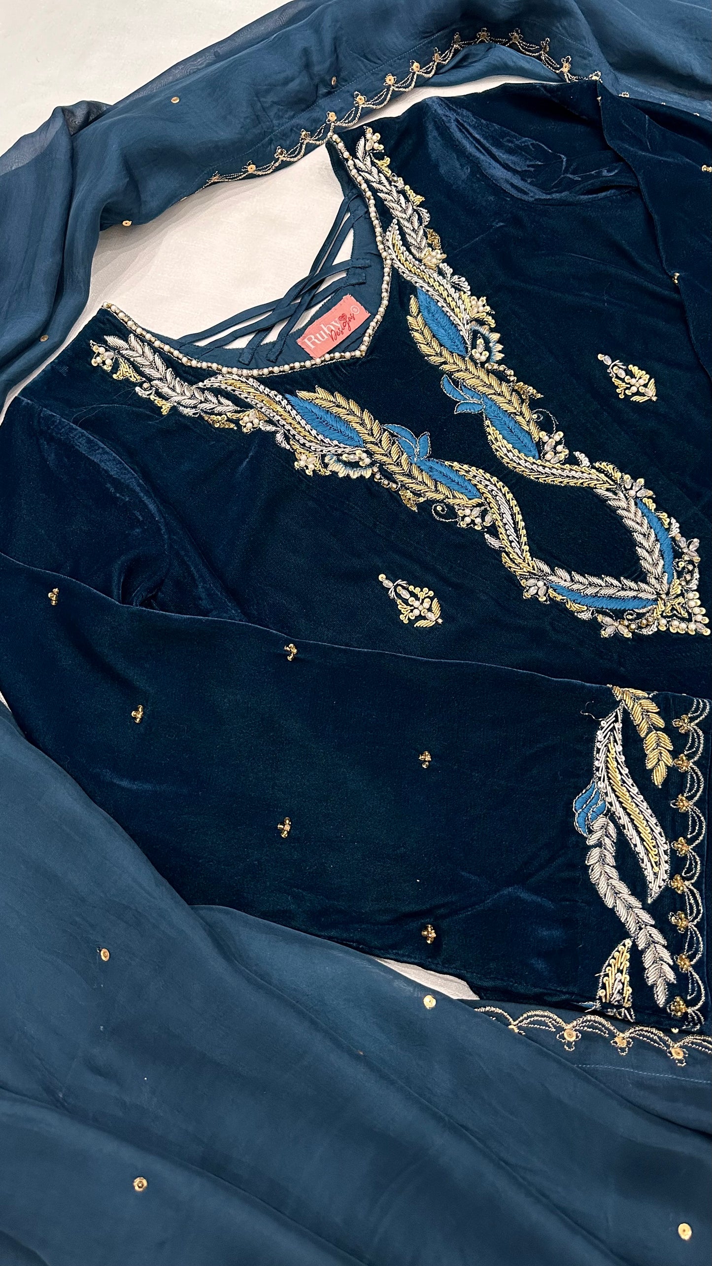 LINA - 3 Piece Luxury Velvet Suit with Gold Handwork