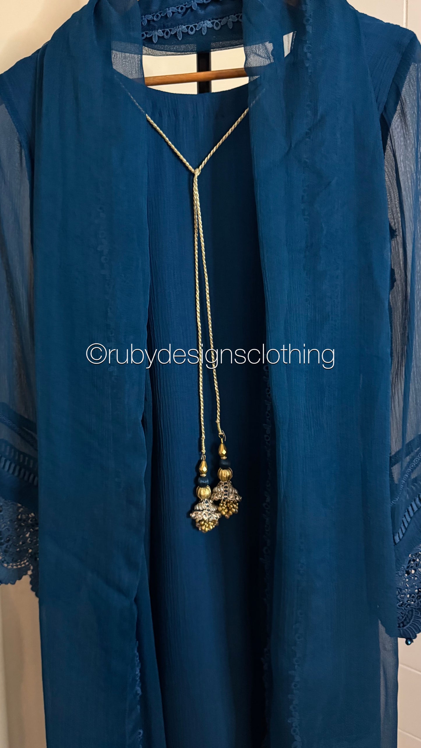 MINHA Teal - 3 Piece Chiffon Suit with Cutwork