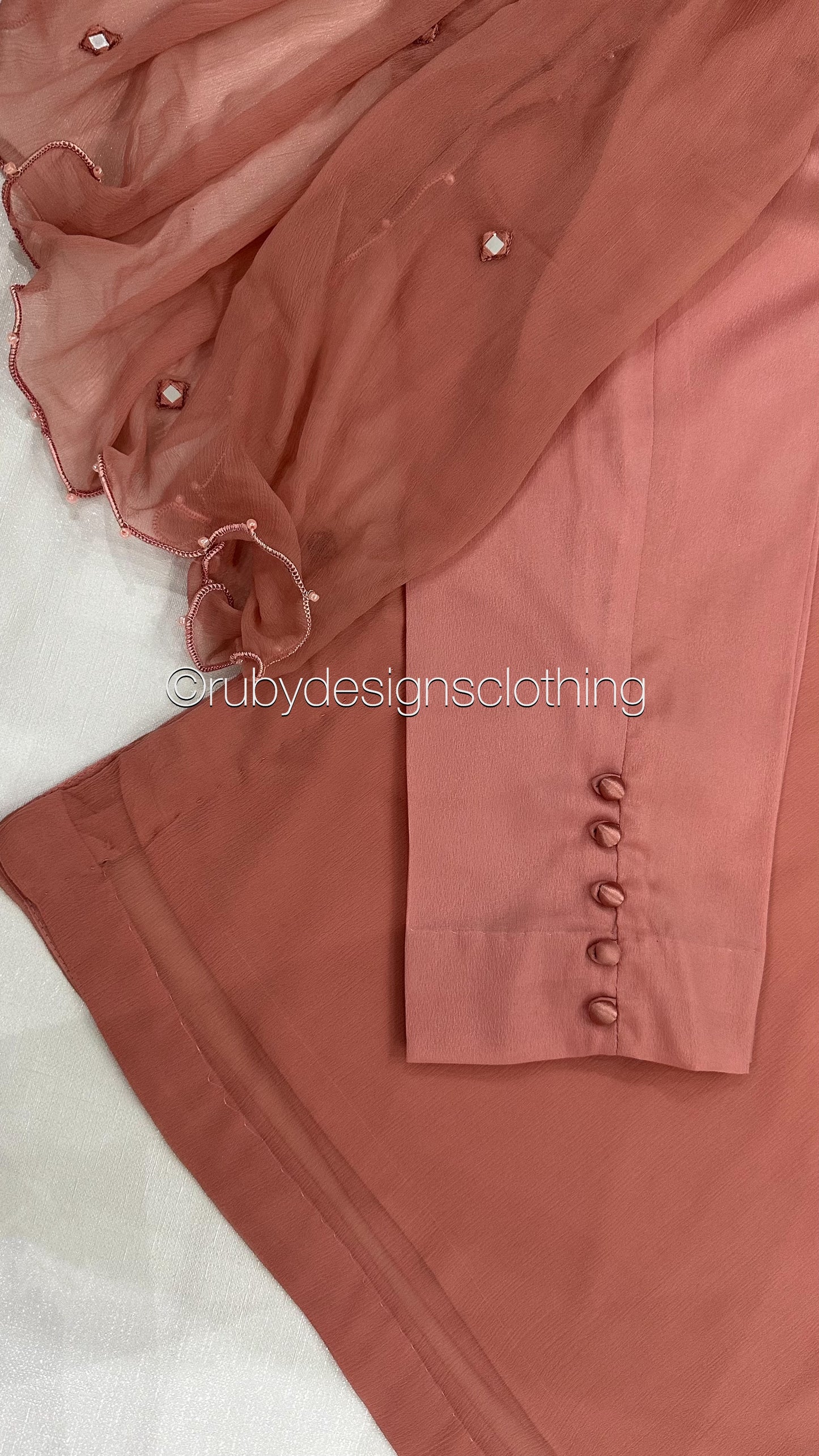 KAYRA Rose - 3 Piece Rose Chiffon Suit with Split Sleeve