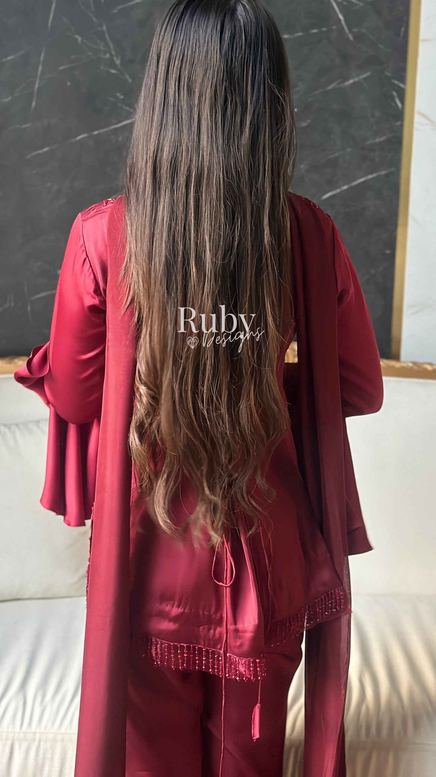 KAREENA Rouge - 3 Piece Silk Suit with Crystal Choker Dupatta
