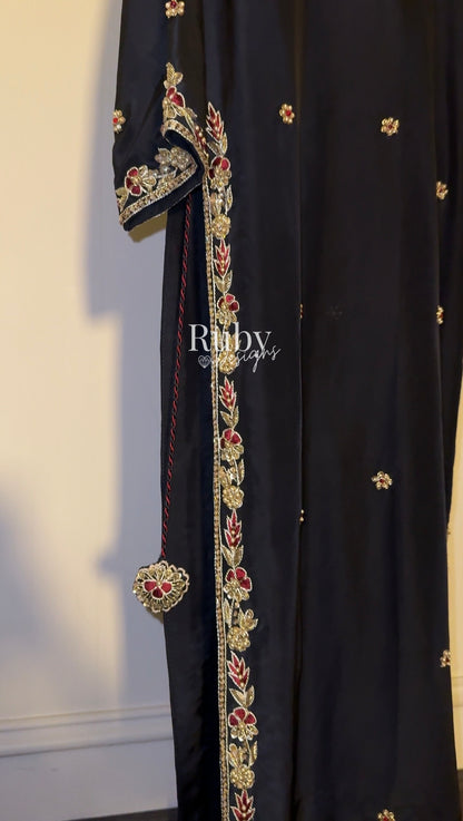MEHRA - 3 Piece Black Silk Suit with Organza Dupatta