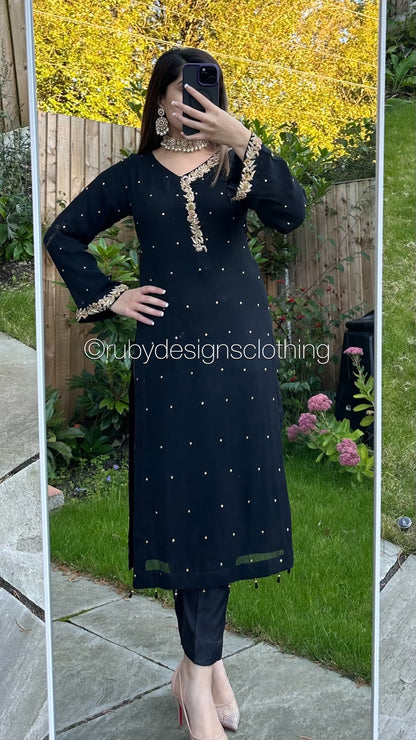 EXCLUSIVE SAMPLE - 2 Piece Black Chiffon Suit (8746814800085)