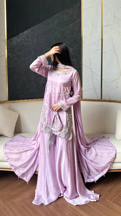 PARISA Lilac - 4 Piece Silk Suit with Matching Potli Bag