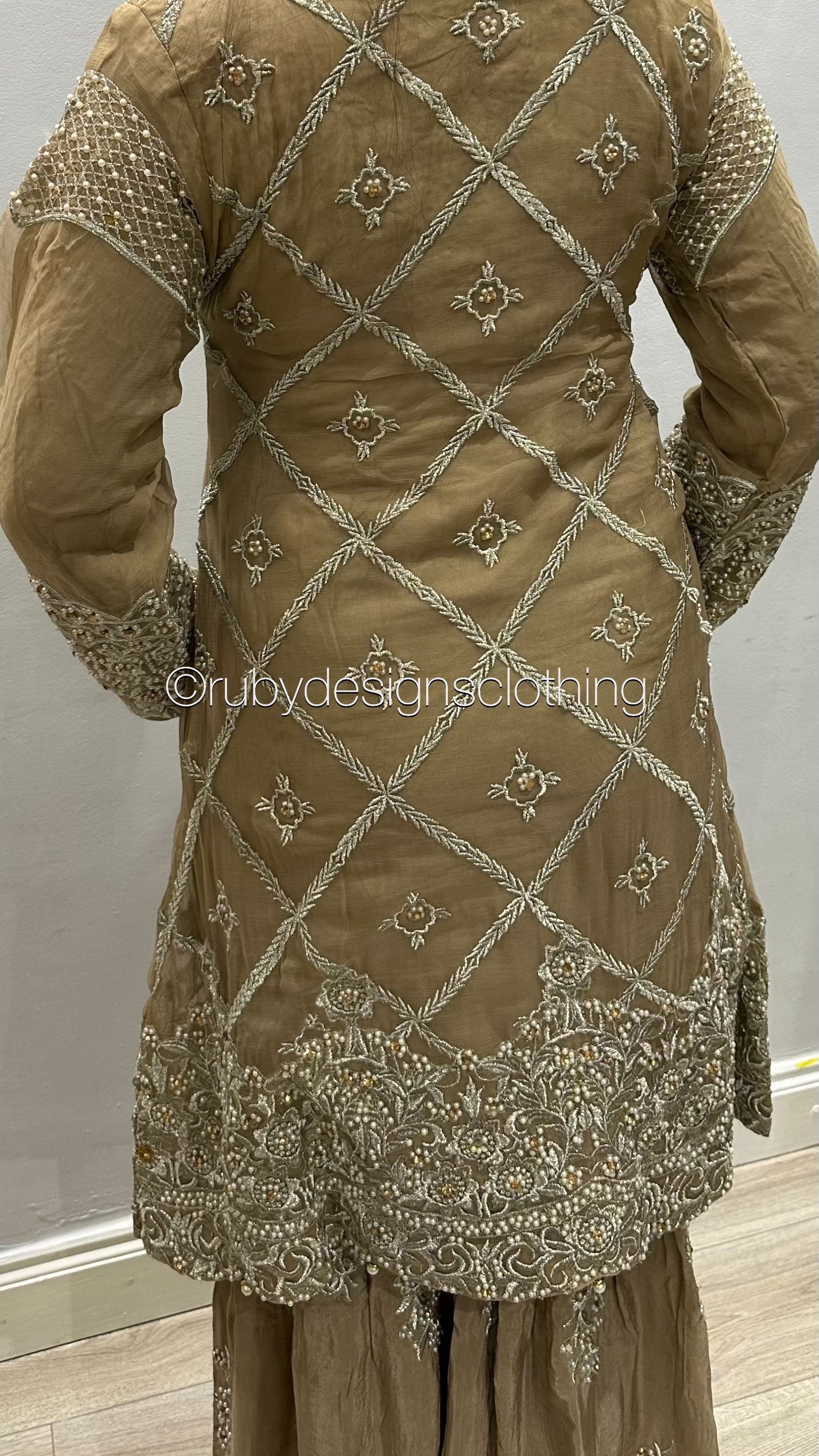 EXCLUSIVE SAMPLE - 3 Piece Chiffon Heavy Embroidered Suit with Embroidered Sharara (8746859495637)