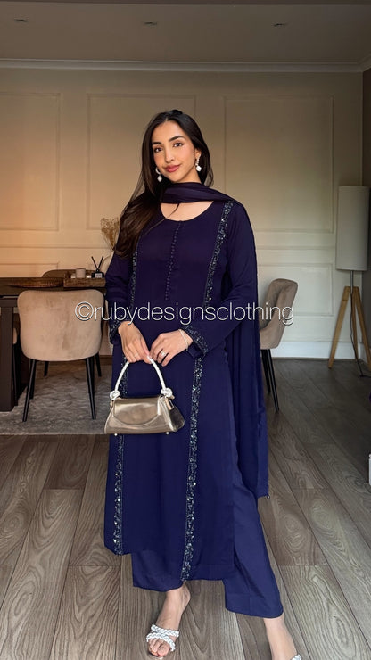 ZYRA Midnight - 3 Piece Chiffon Suit with Trouser