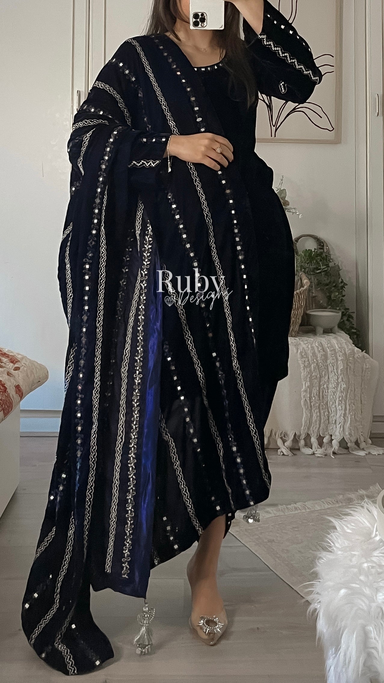 ELMIRA - 3 Piece Luxury Velvet Suit with Heavy Mirror Shawl