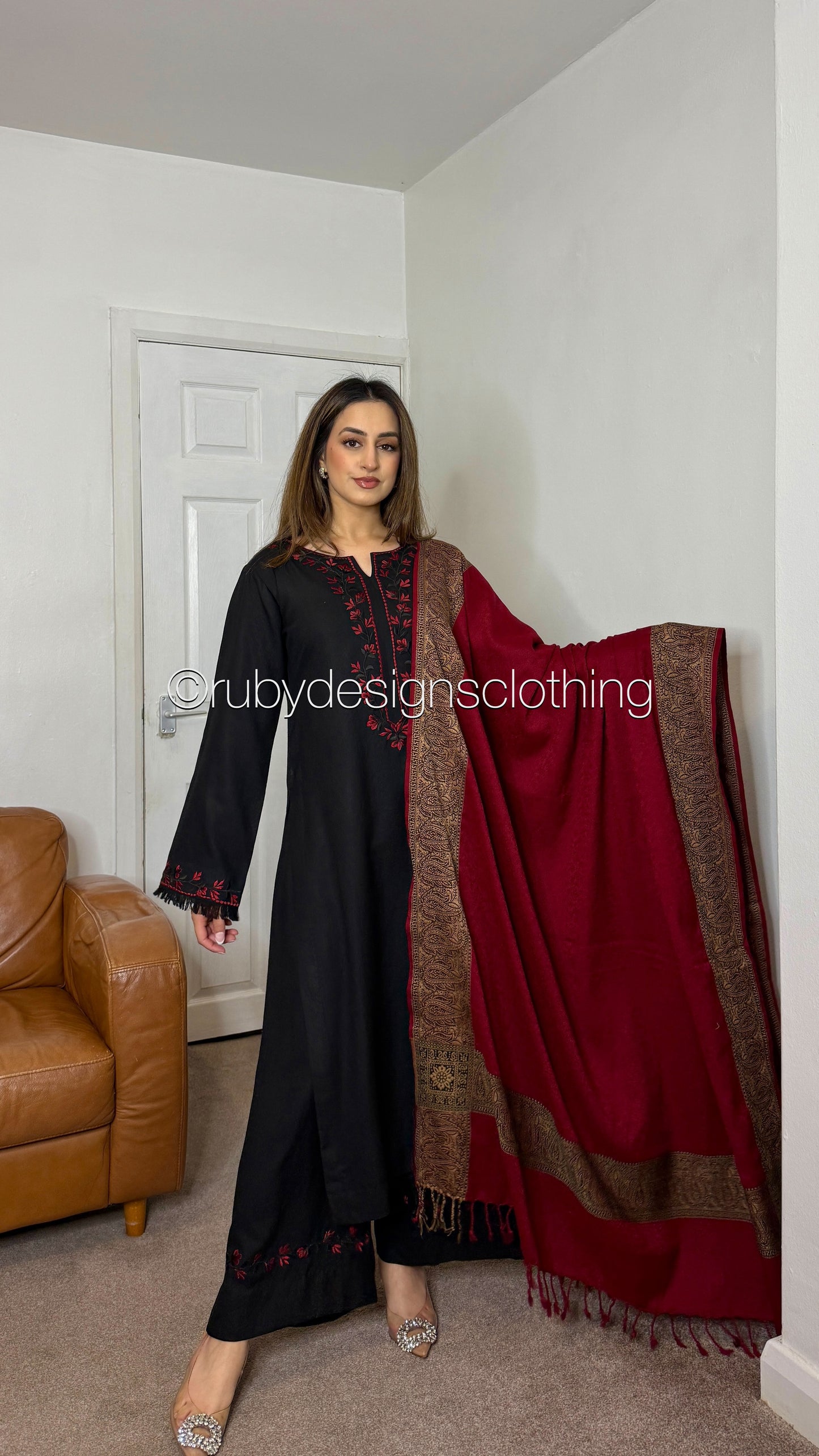 LAYAL - 3 Piece Black Marina Suit with Shawl