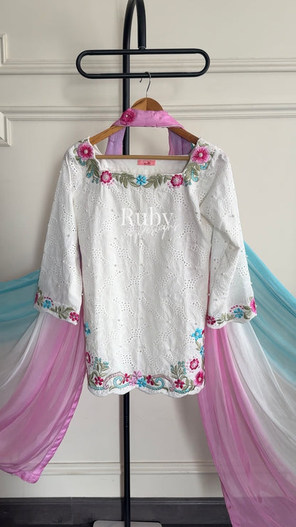 ALIZEH Petal - 3 Piece Chikankari Suit with Ombré Dupatta