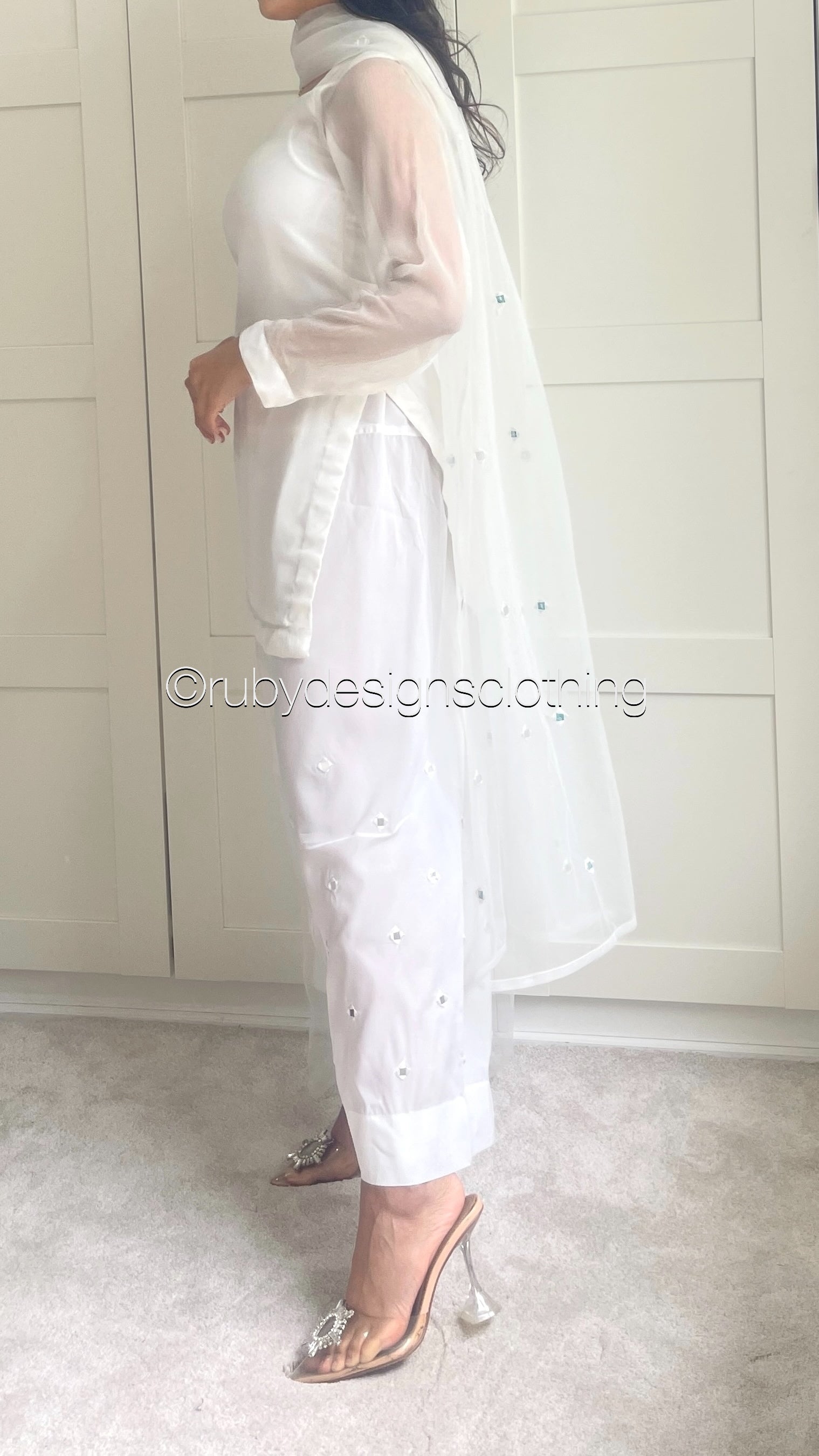 NIZMA White - 3 Piece Chiffon Suit with Shalwar (8707923443925)