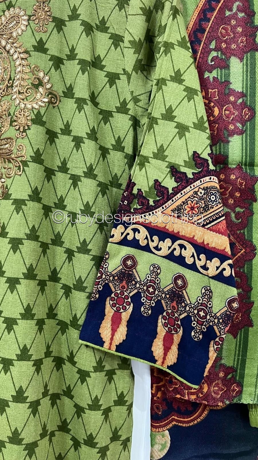 3 Piece Green Khaddar Suit with Shawl (8747216896213)