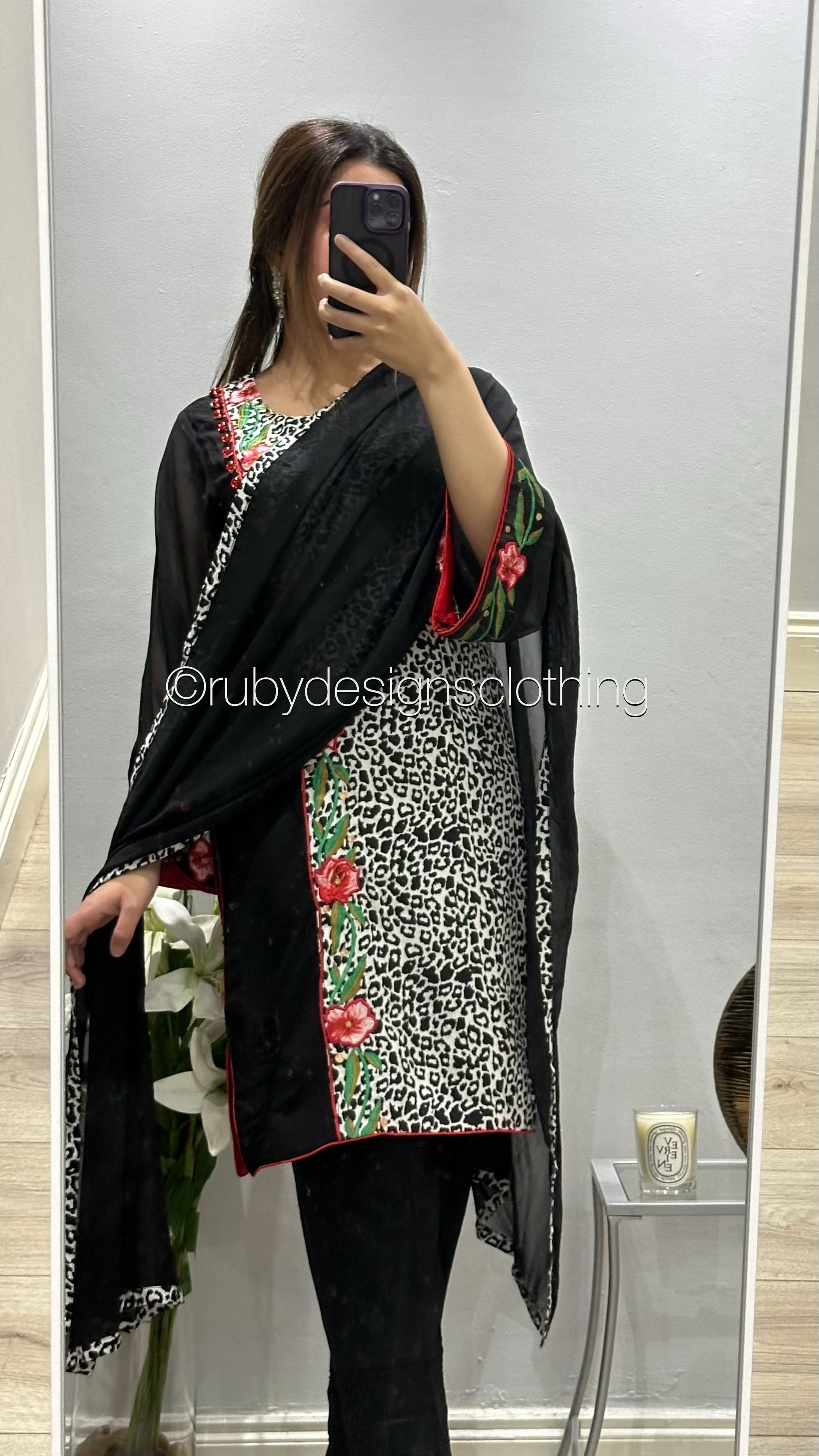 3 Piece Leopard Print Chiffon Suit with Chiffon Dupatta (8746827120853)