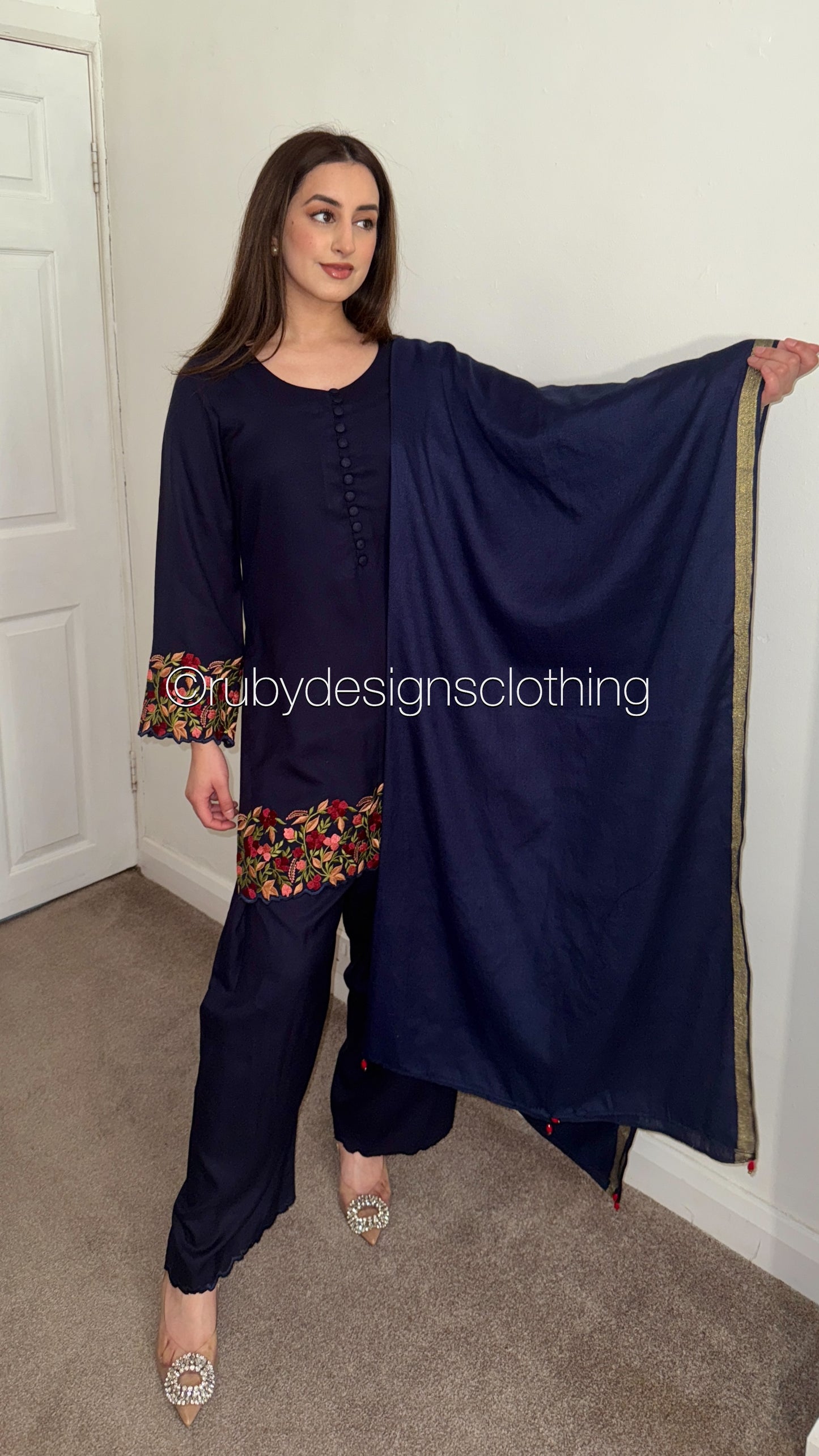 TAIBA - 3 Piece Navy Marina Suit with Shawl