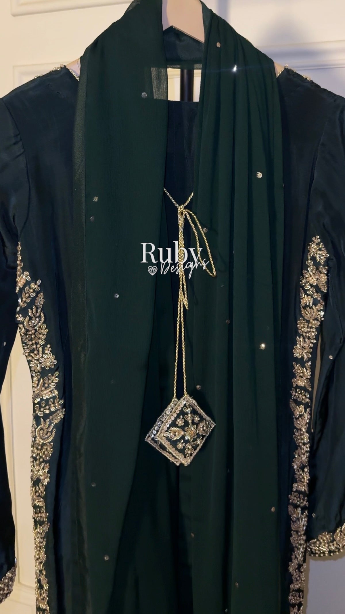 ZAINA Emerald - 3 Piece Silk Suit with Gold Handwork