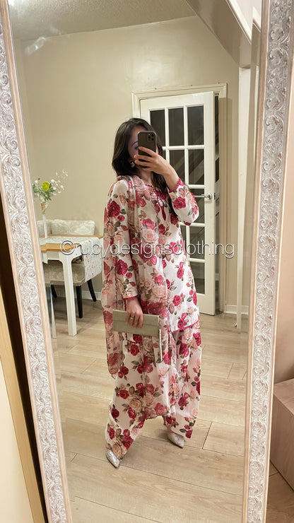 Pressed Rose  - 3 Piece Swiss Lawn Suit with Silk Dupatta