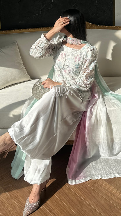 SAIRA Bloom - 3 Piece Cutwork Chikankari Suit with Balloon Trousers