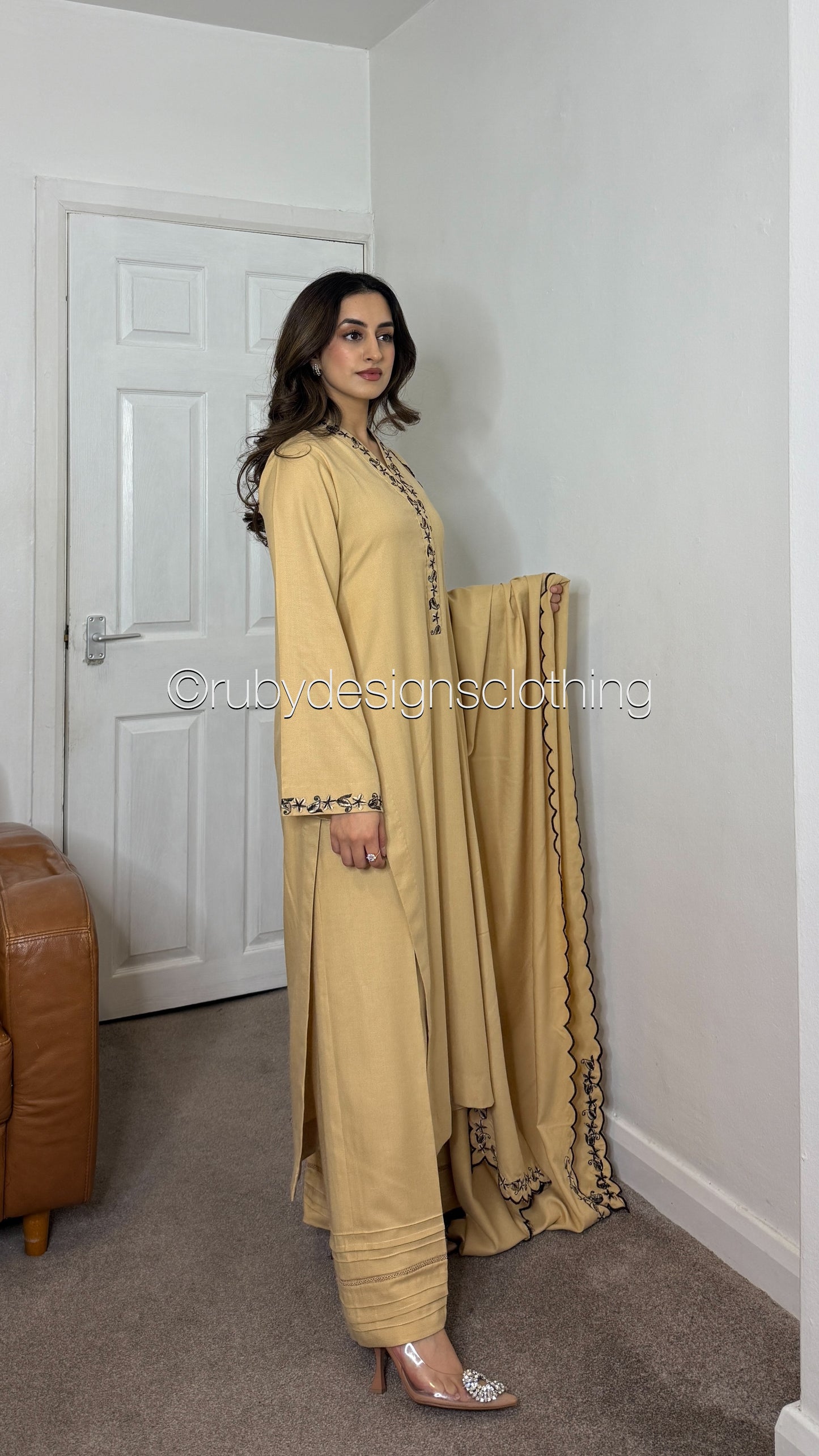 SANIA - 3 Piece Beige Marina Suit with Shawl