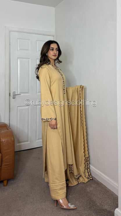SANIA - 3 Piece Beige Marina Suit with Shawl