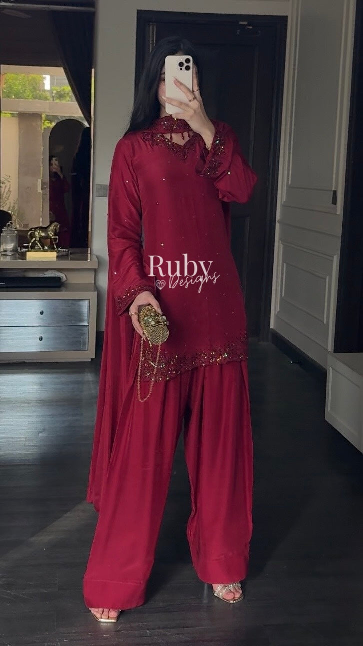 LEYLA - 3 Piece Luxury Silk Suit with Farshi Shalwar