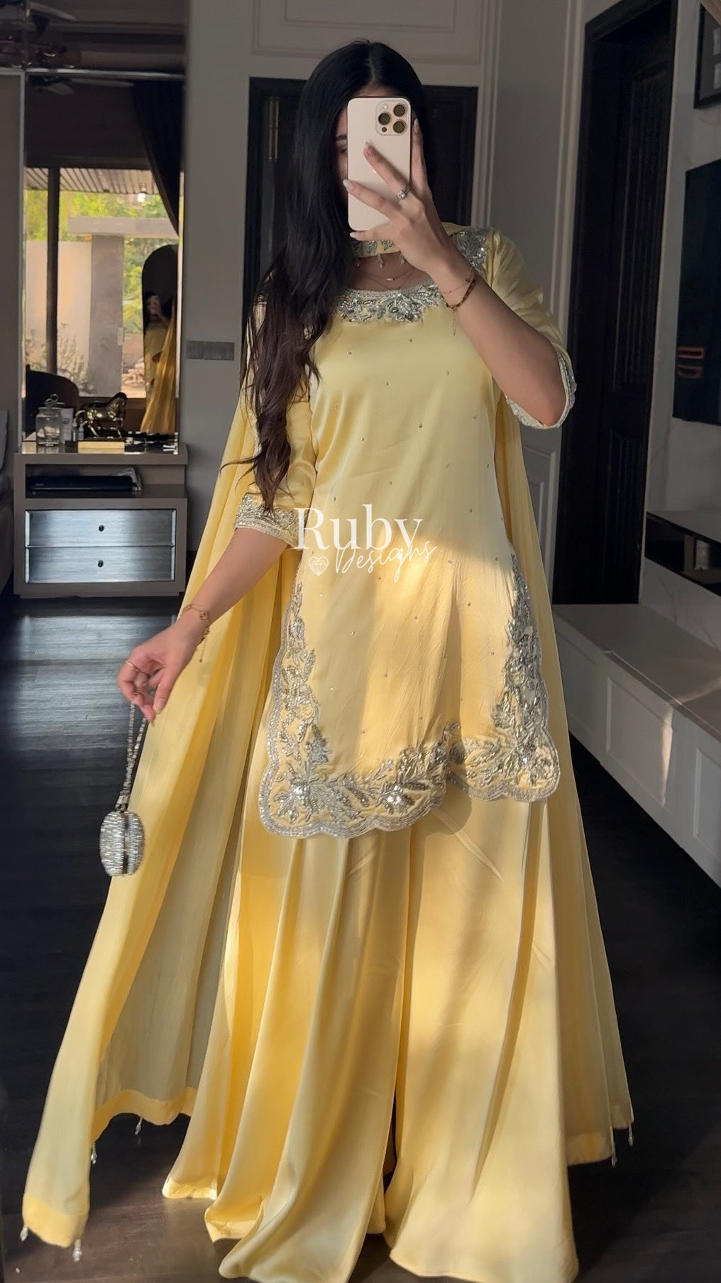 PARISA - 3 Piece Butter Yellow Silk Suit with Sharara