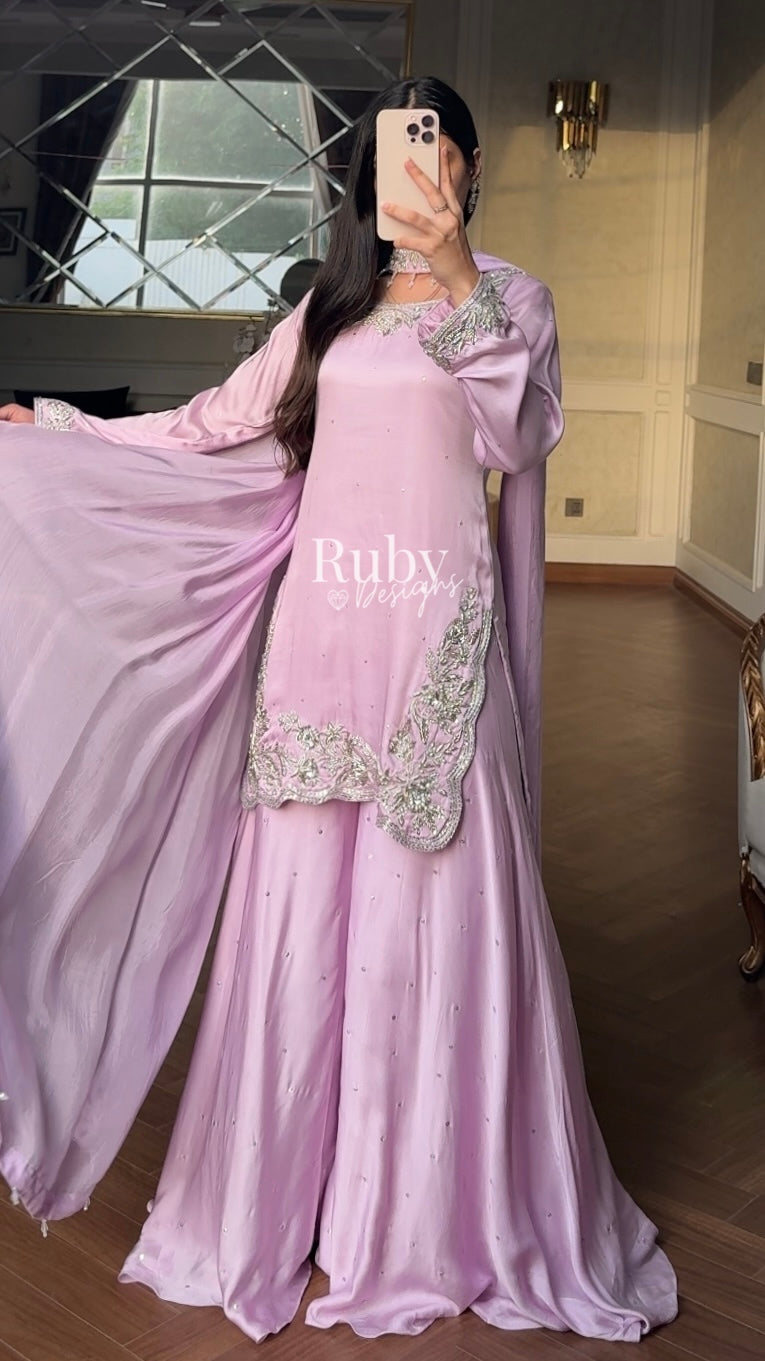 PARISA Lilac - 4 Piece Silk Suit with Matching Potli Bag