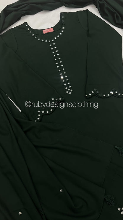 HANIA - 3 Piece Forest Green Marina Suit with Shawl