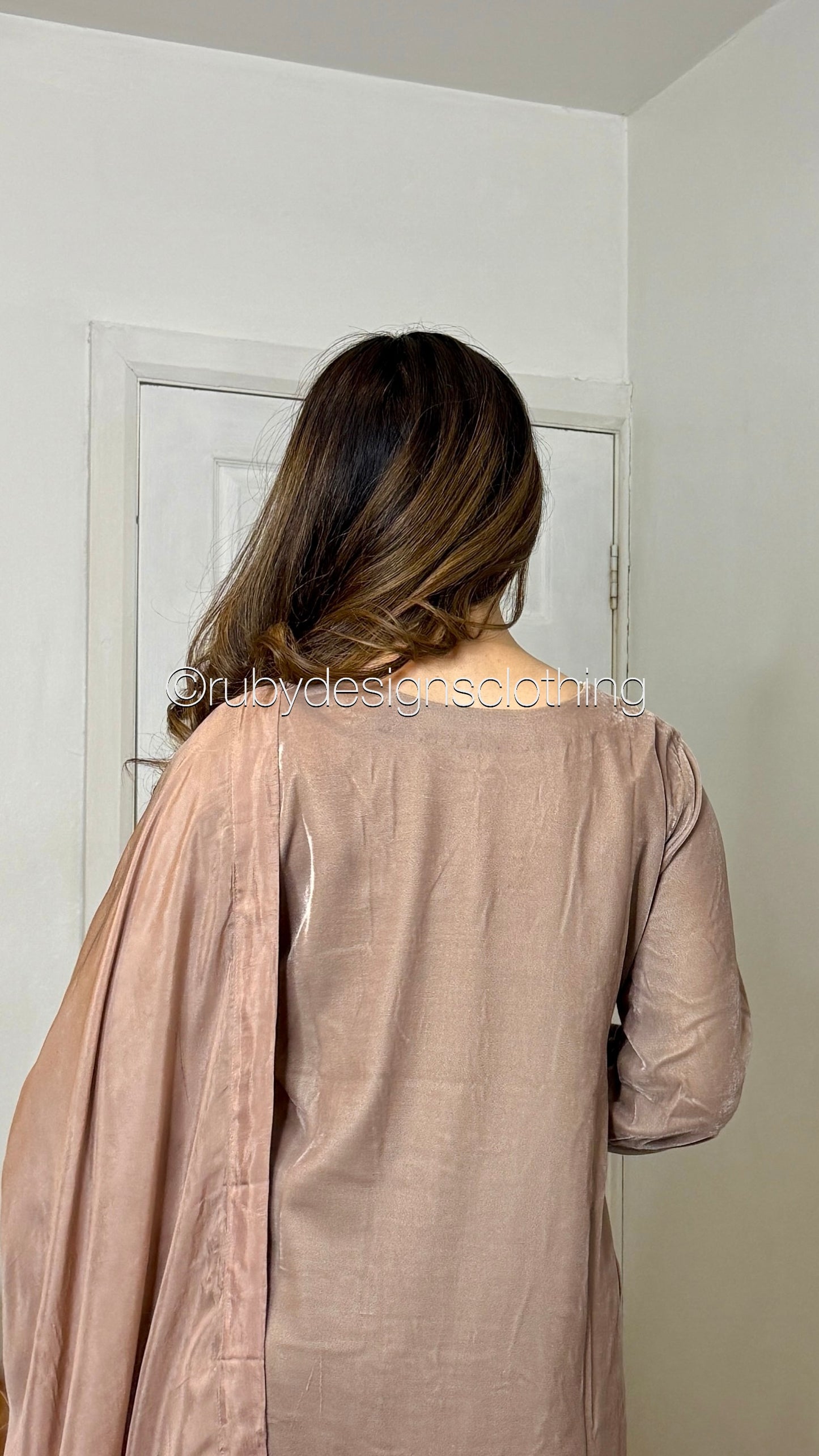 ALIA - 3 Piece Nude Luxury Velvet Suit with Pearls