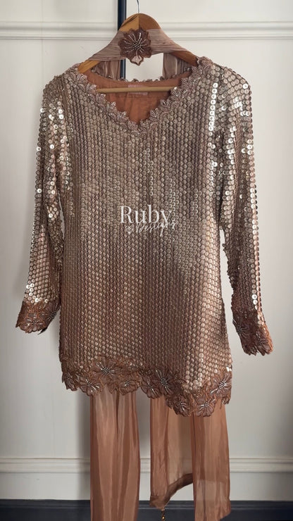 ALARA Mocha - 3 Piece Silk Suit with Choker Dupatta