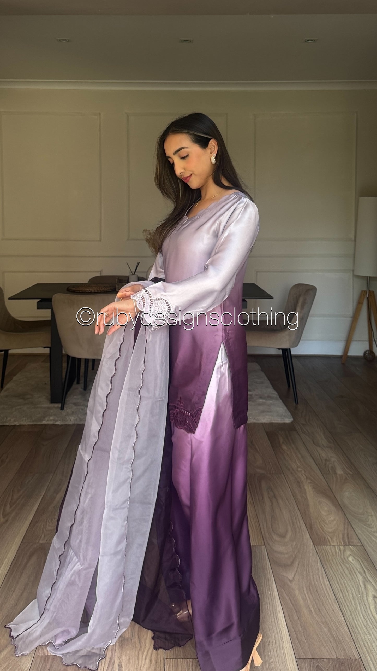 Plum Dusk - 3 Piece Silk Suit with Farshi Shalwar