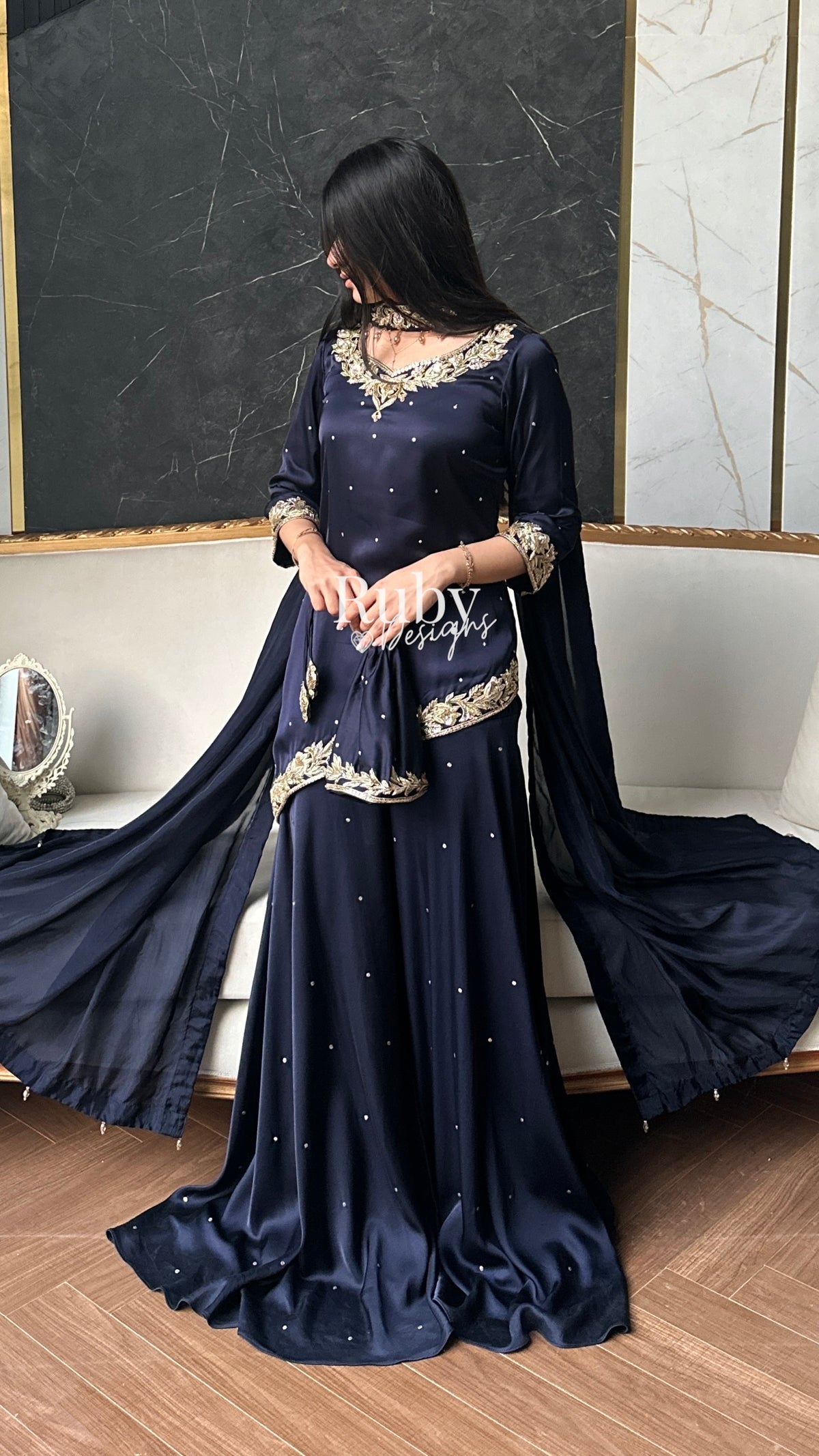 RANI Midnight - 3 Piece Luxury Silk Suit with Matching Bag