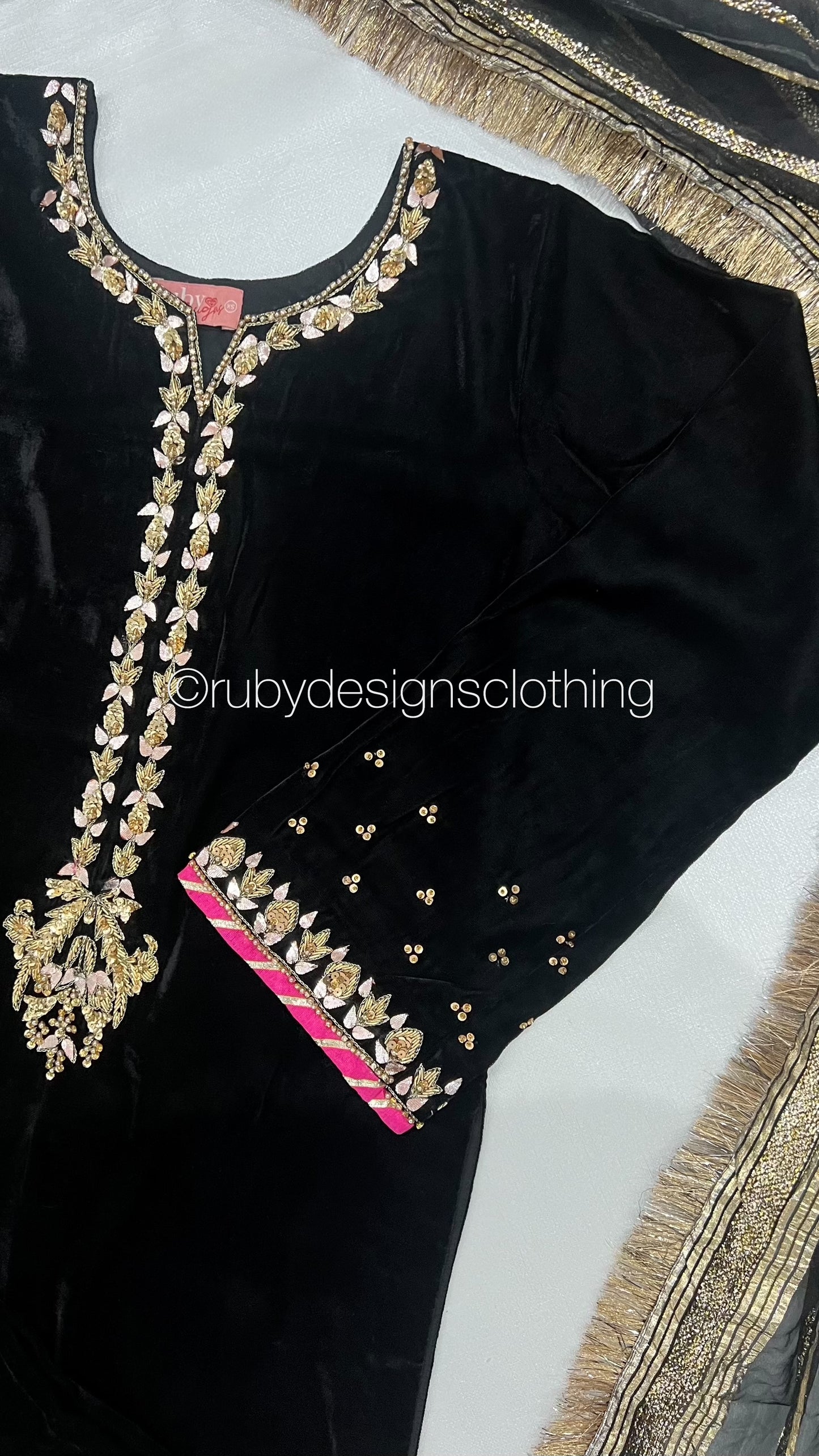 NAYAB - 3 Piece Luxury Velvet Suit with Gold Handwork
