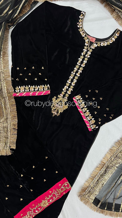 NAYAB - 3 Piece Luxury Velvet Suit with Gold Handwork