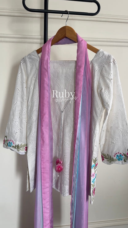 ALIZEH Petal - 3 Piece Chikankari Suit with Ombré Dupatta