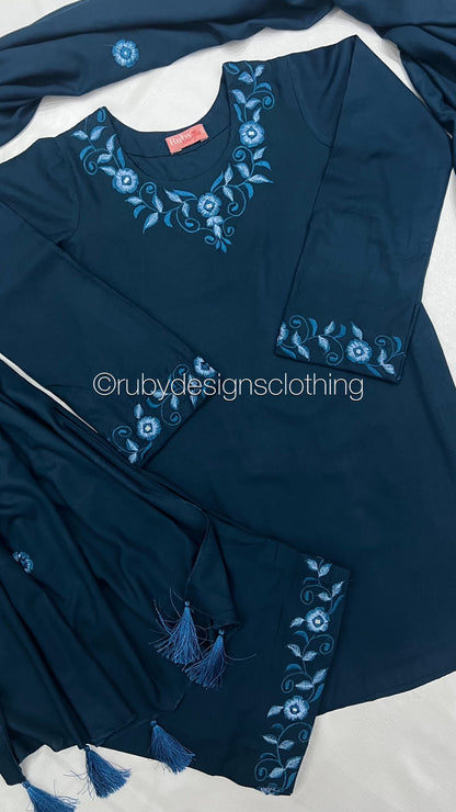 NEHAL - 3 Piece Teal Marina Suit with Shawl