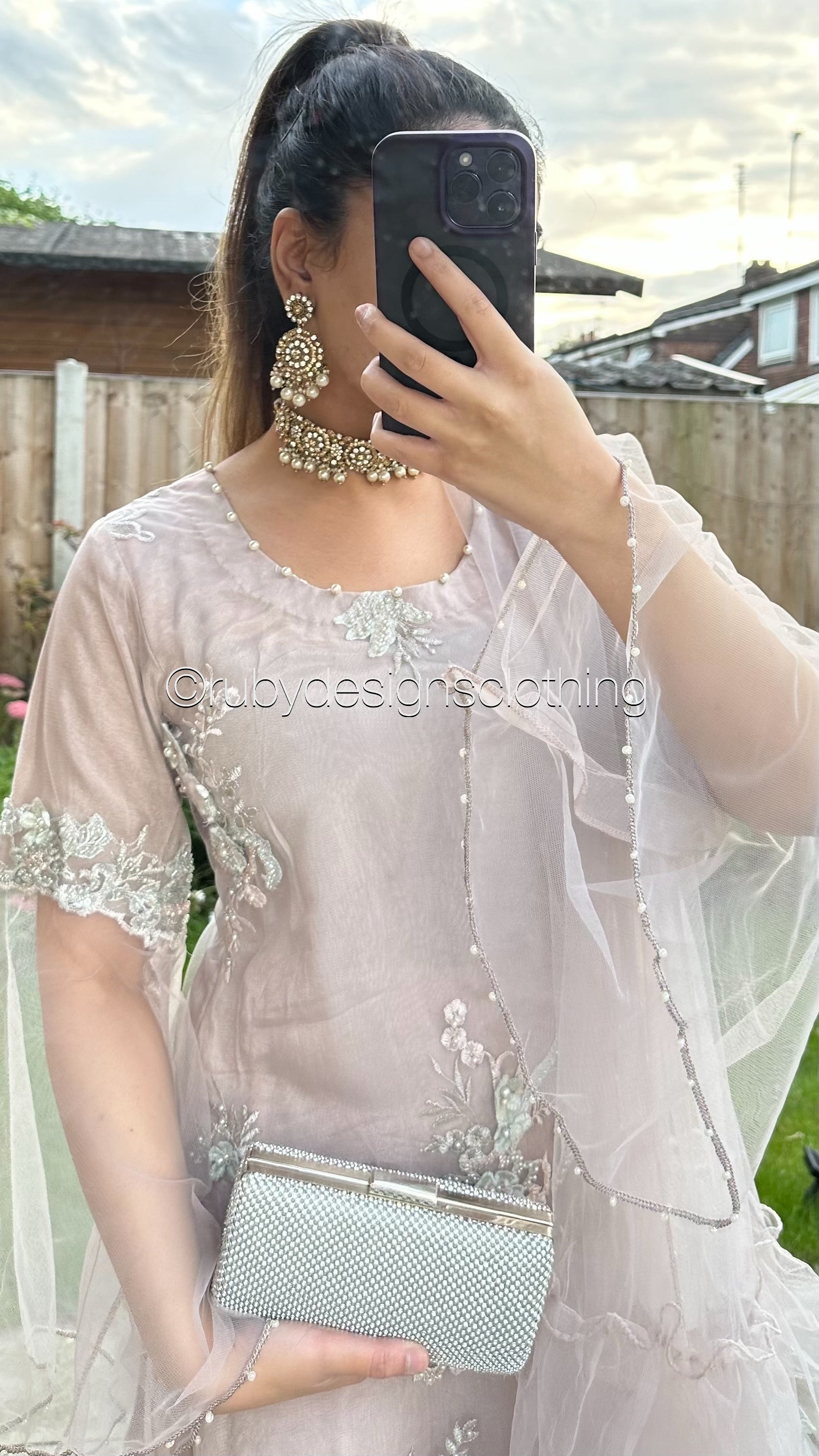 YUMNA - 3 Piece Powder Pink Net Suit with Net Dupatta (8746798285013)