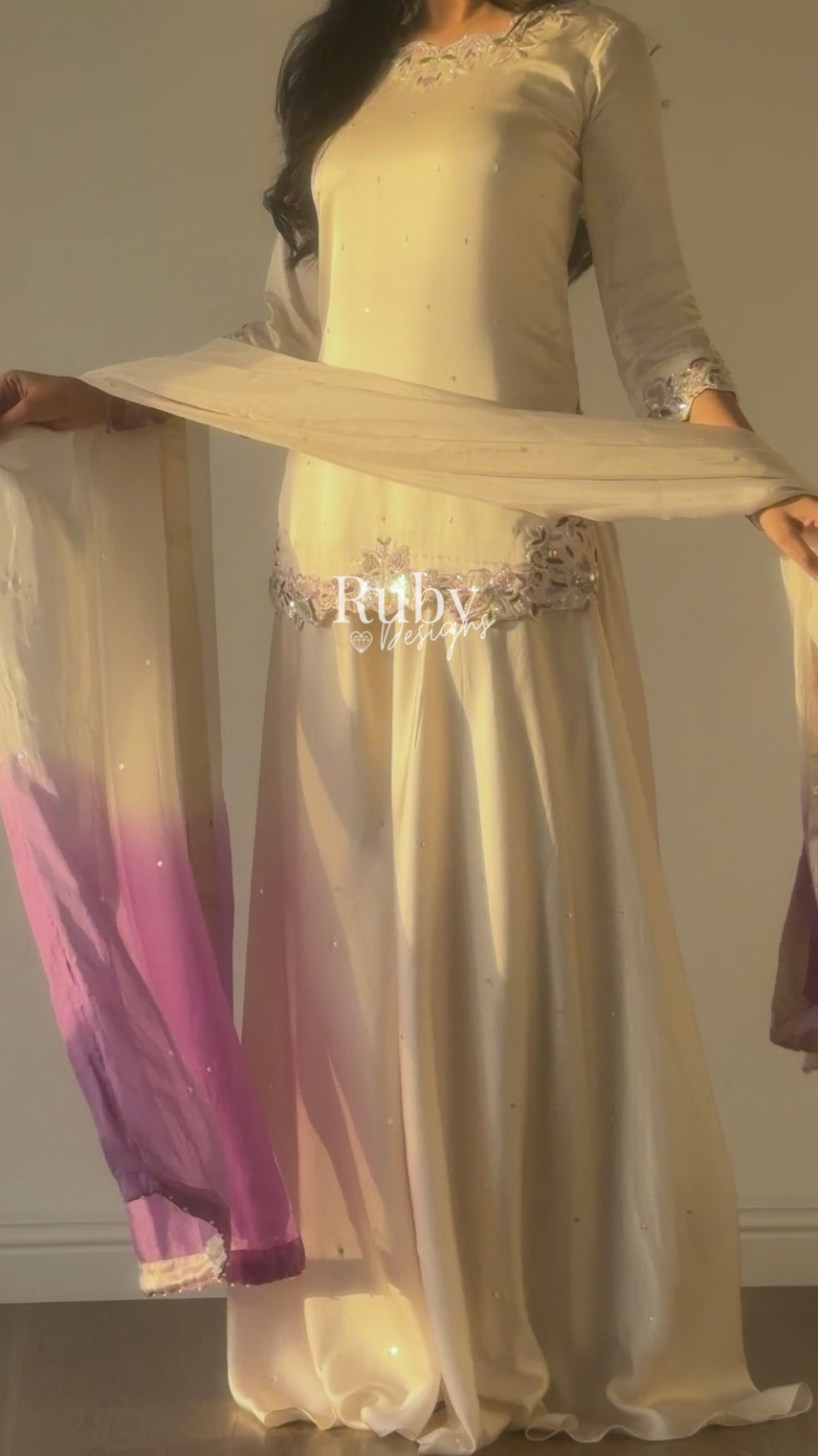 AMEERA - 3 Piece Off-White Silk Suit with Ombrè Dupatta