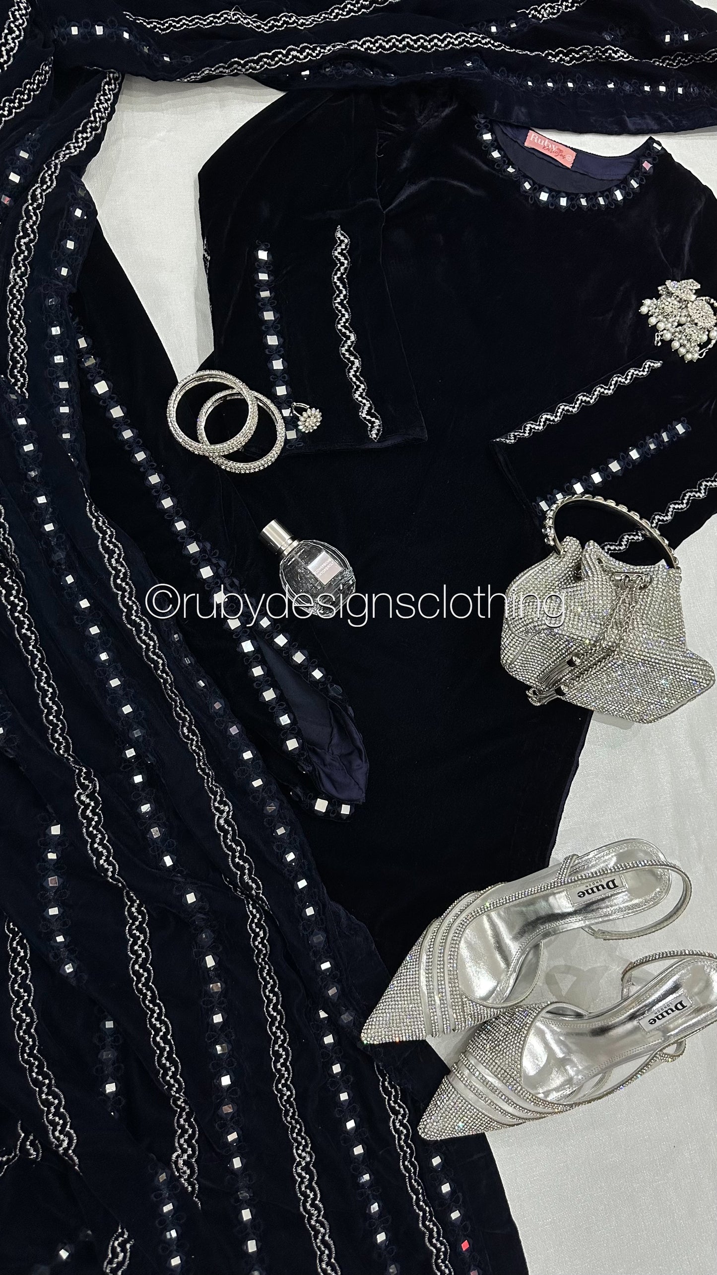 ELMIRA - 3 Piece Luxury Velvet Suit with Heavy Mirror Shawl