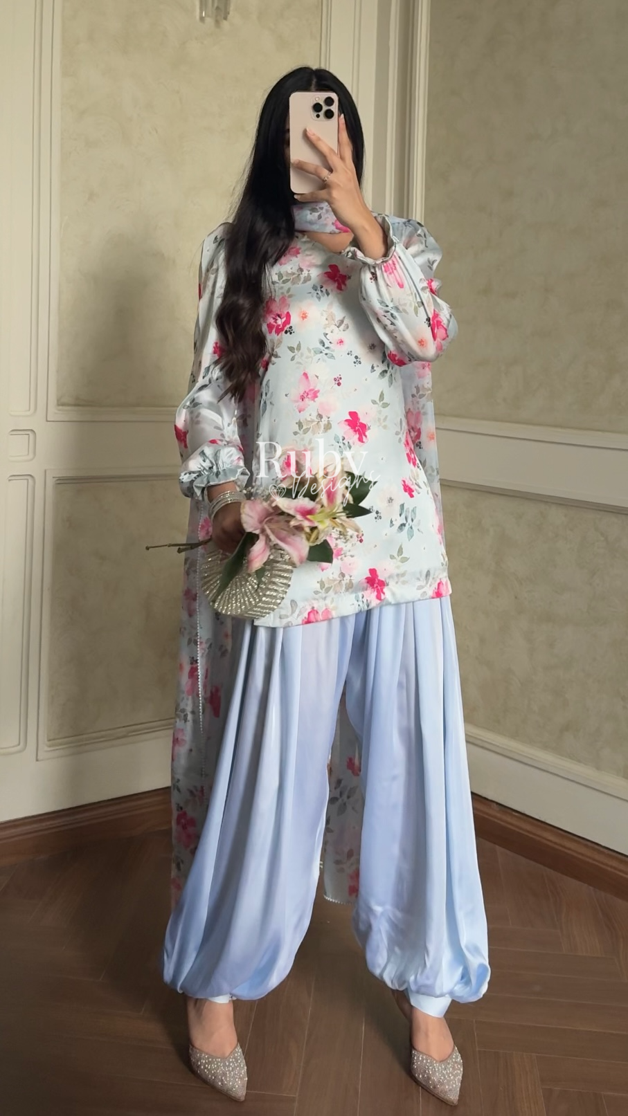 FLEUR Sky - 3 Piece Silk Suit with Balloon Pants