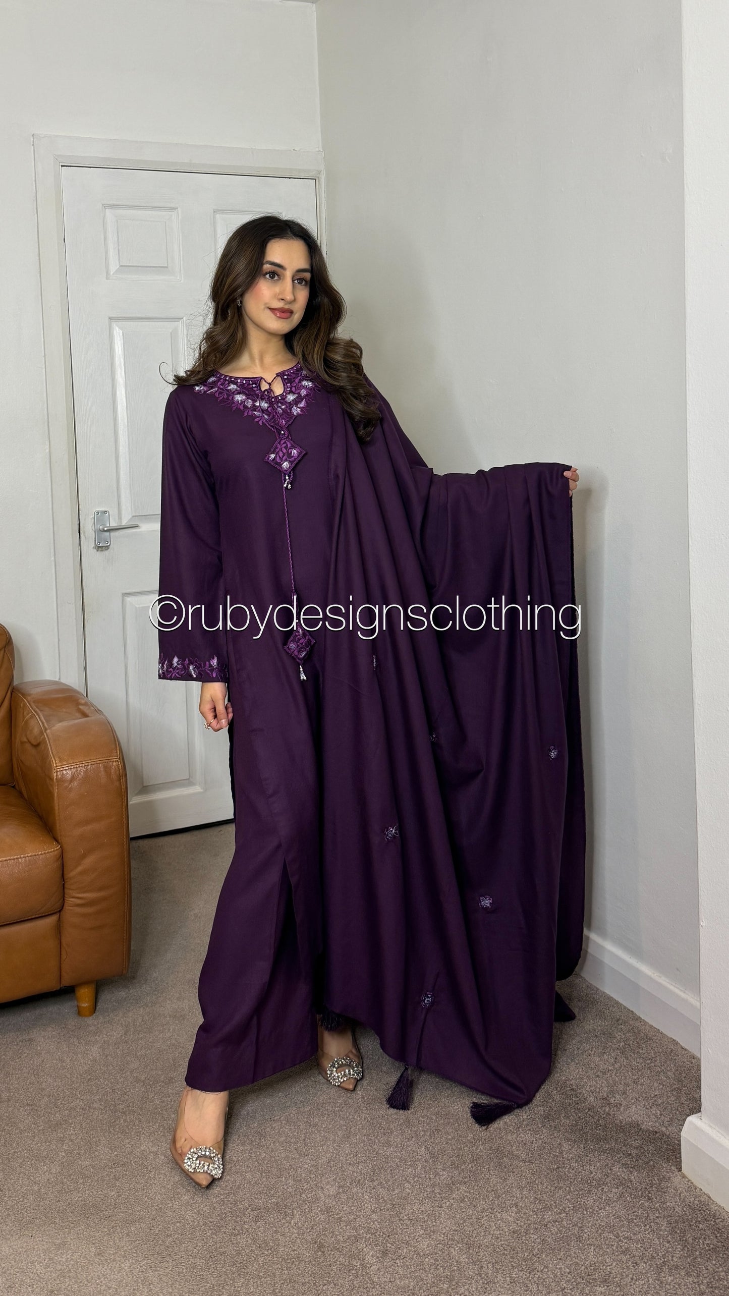 RIMSHA - 3 Piece Deep Purple Marina Suit with Shawl