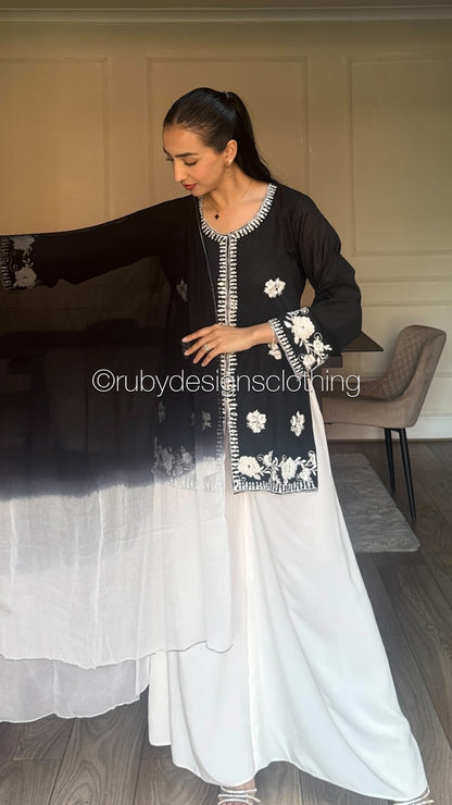 RAYA Noir  - 3 Piece Swiss Lawn Suit with Flowy Wide-Leg Pants