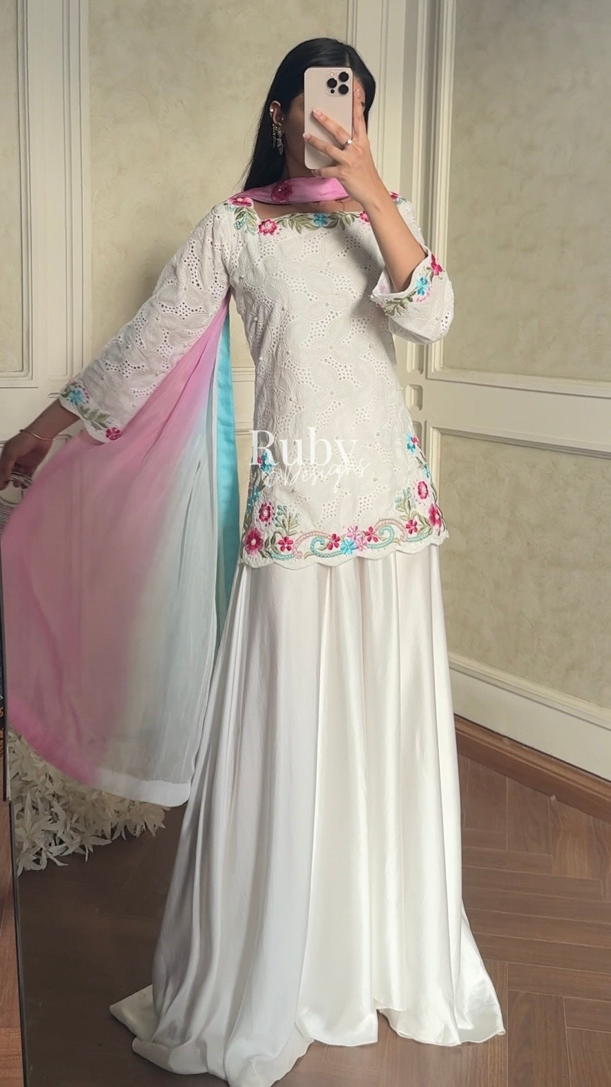 ALIZEH Petal - 3 Piece Chikankari Suit with Ombré Dupatta